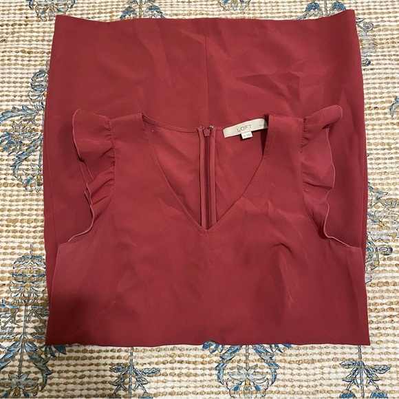 LOFT Red Ruffle Sleeve Mini Dress - Picture 4 of 6